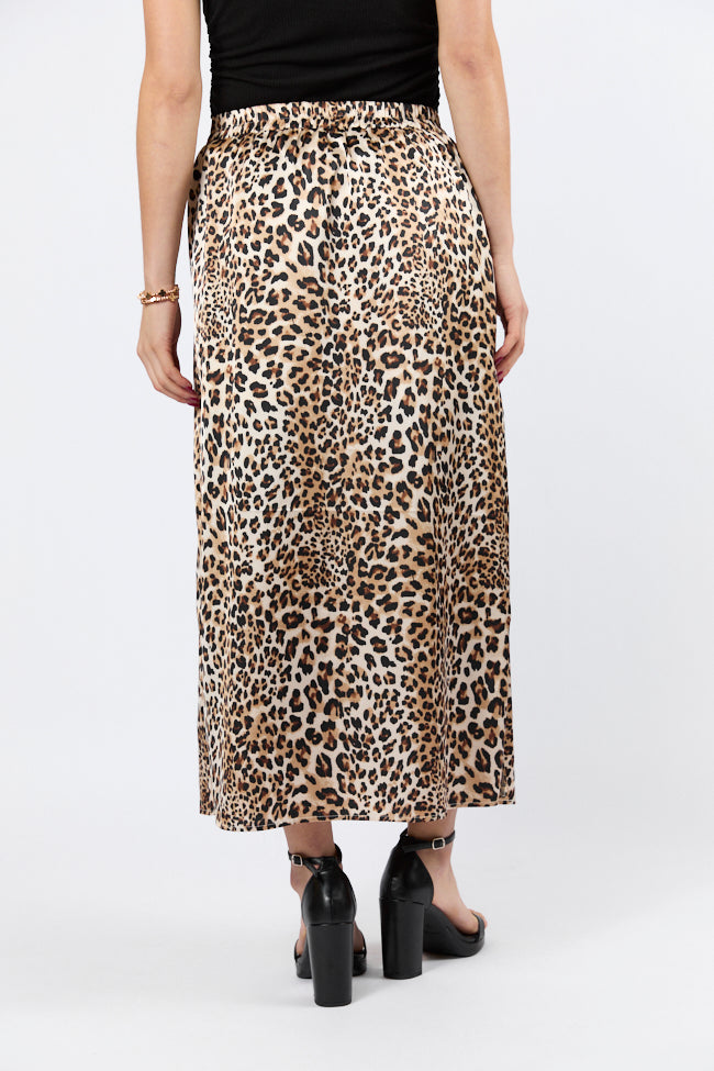 In The Wild Leopard Print Satin Maxi Skirt Discount Official Site