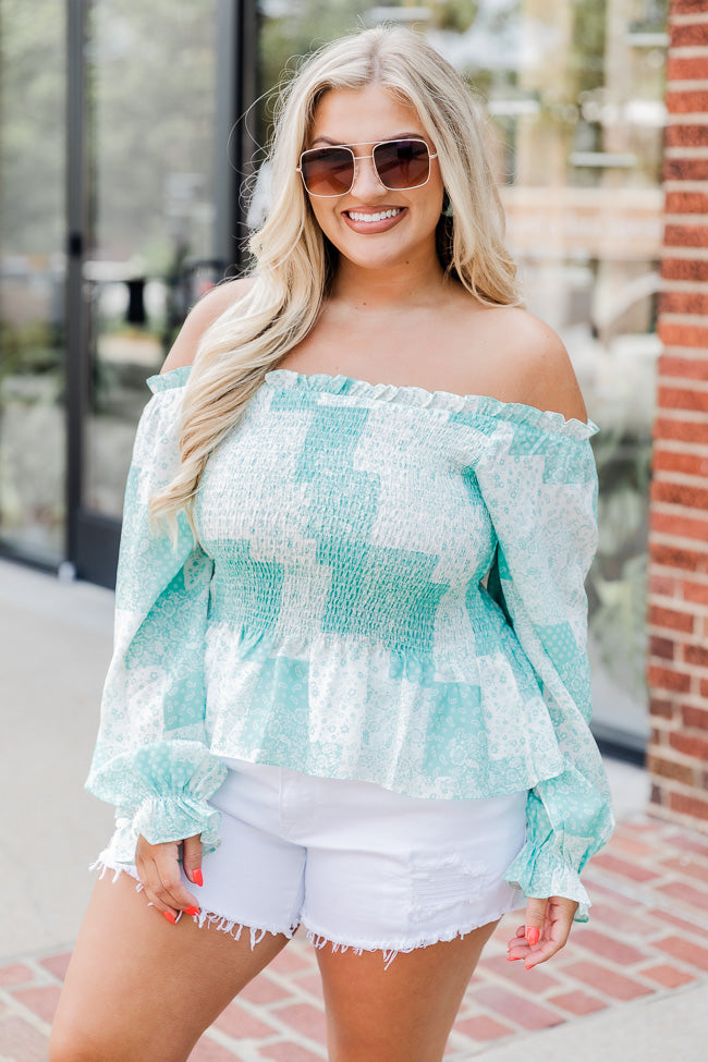 A New Way Green Patch Print Off The Shoulder Blouse FINAL SALE Cheap Eastbay