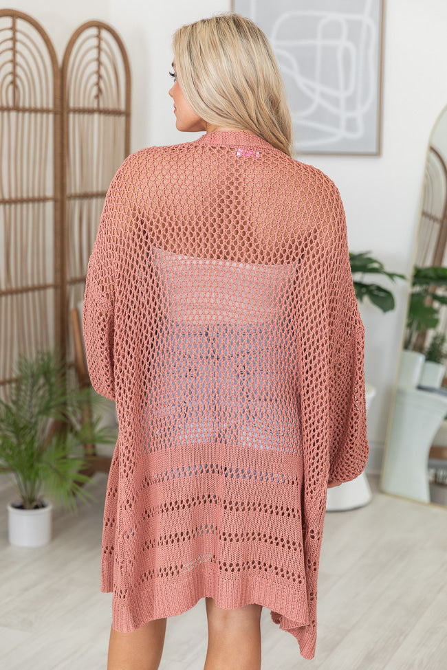 Let's Chat Terracotta Open Knit Cardigan