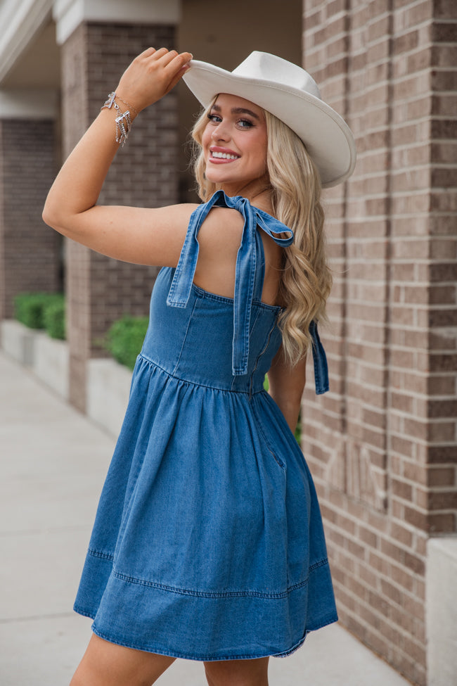 Fan Favorite Tie Shoulder Square Neck Denim Dress Tumblr