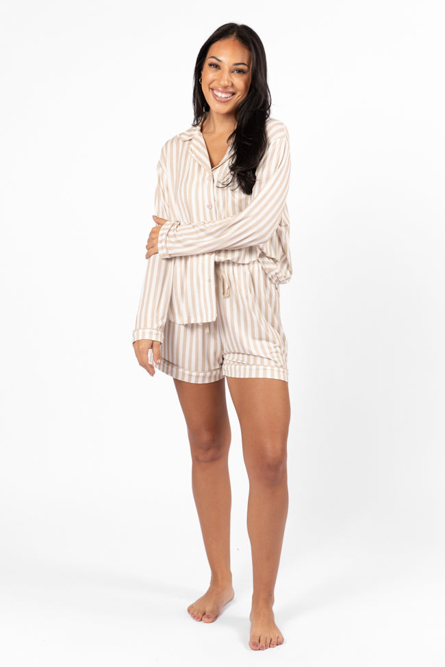 Good To Get Away Neutral Stripe Pajama Shorts Cheap Sale 2025 Unisex