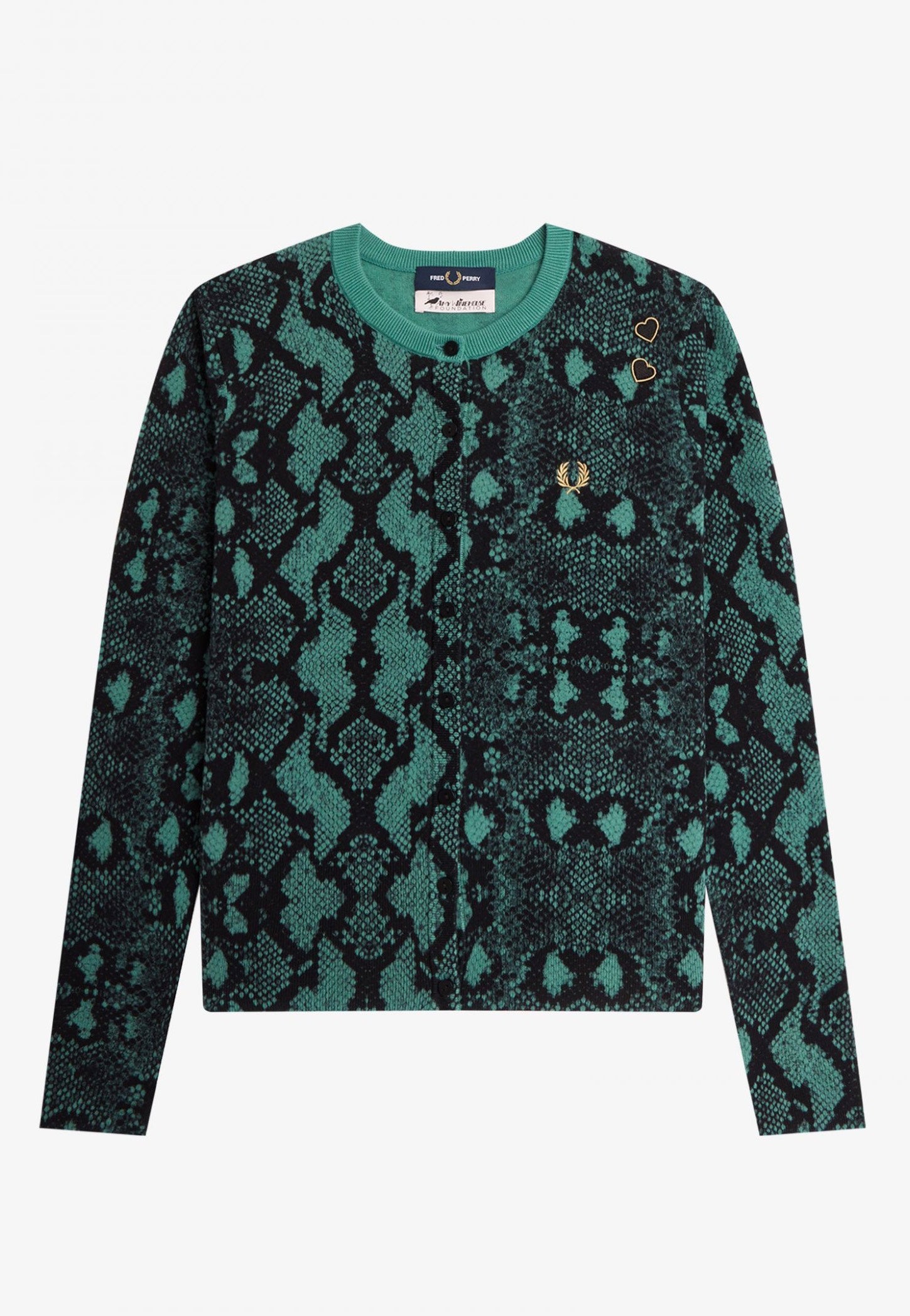 Fred Perry x Amy Winehouse - Snake Print Deep Mint - Cardigan Clearance Ebay