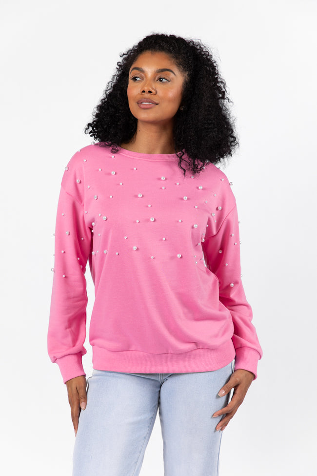 Always Us Pink Pearl Embellished Pullover FINAL SALE Cheap Sale 2025