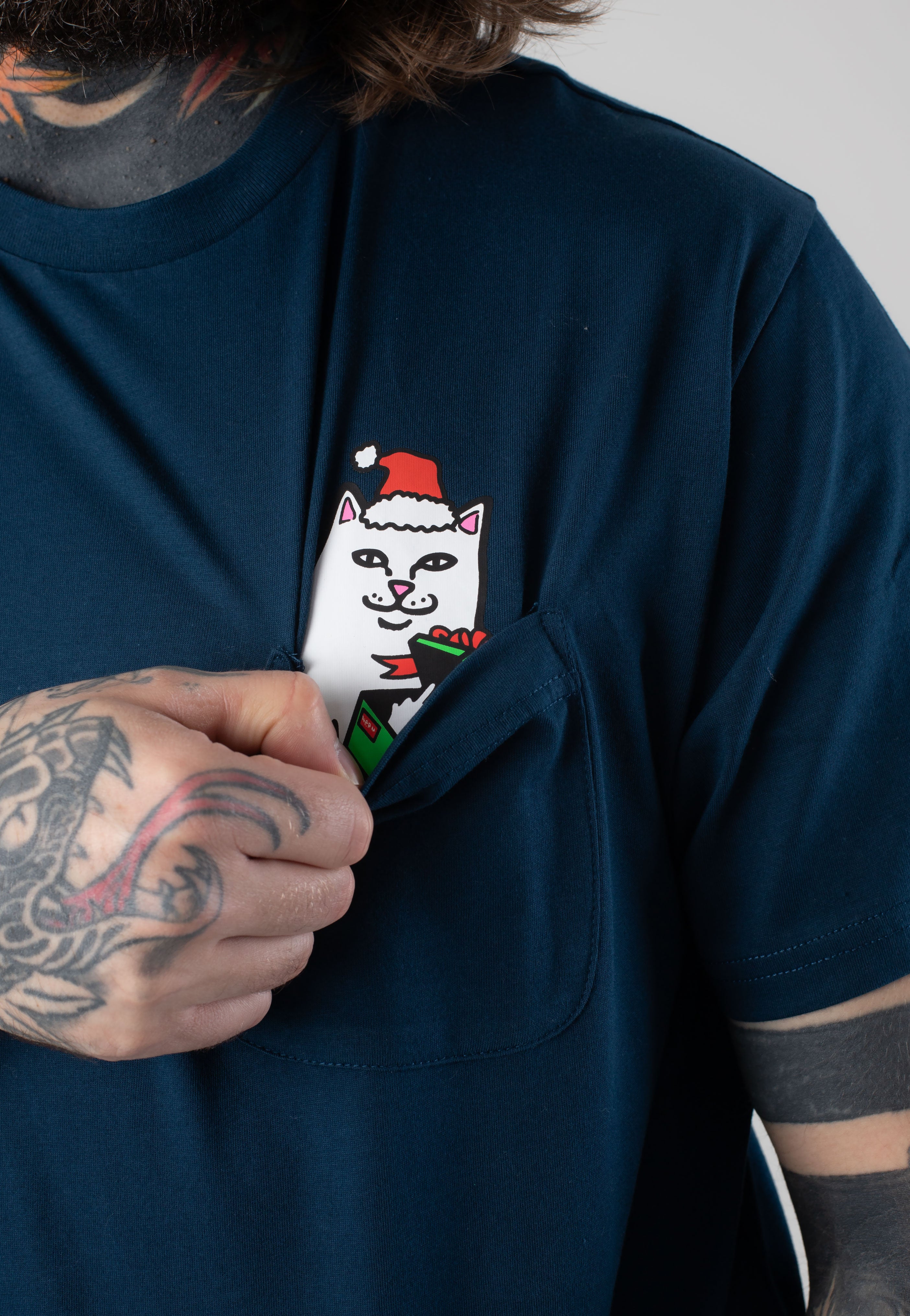 RIPNDIP - Secret Santa Pocket Navy - T-Shirt New For Sale