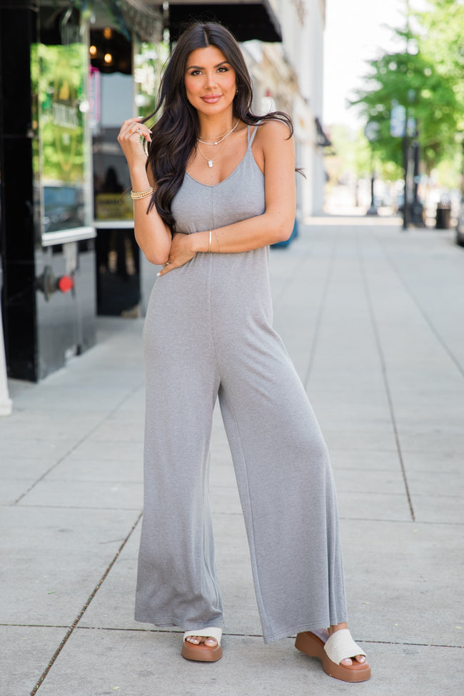 Let Me See You Grey Knit Jumpsuit Sale Best Seller