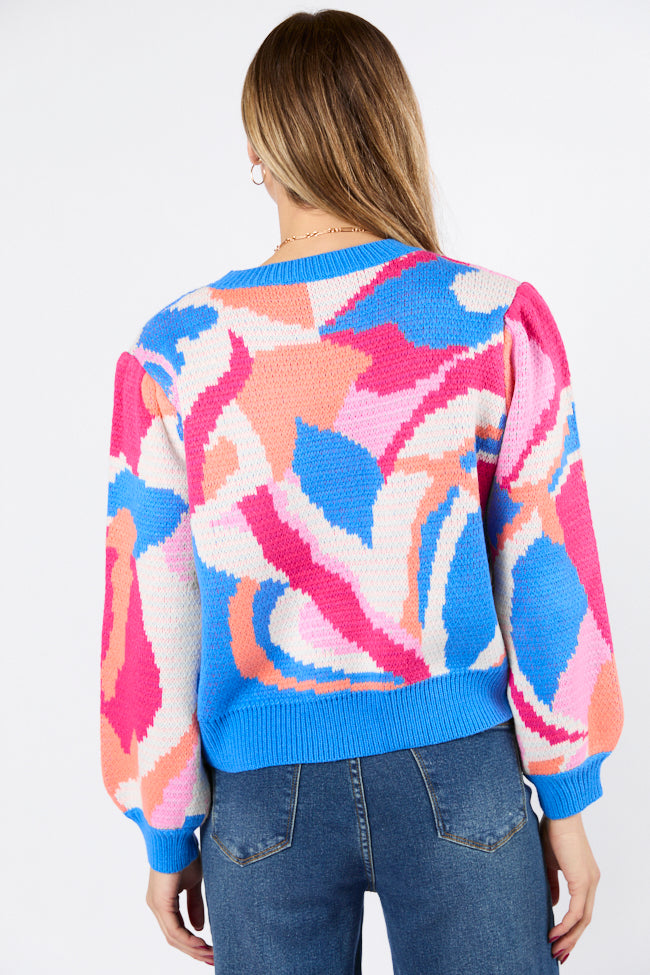 On My Side Blue Multi Color Sweater Cheap Sale Websites