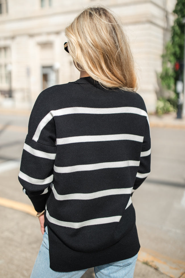 Crushing On You Black And Ivory Striped Crew Neck Sweater FINAL SALE Visit For Sale