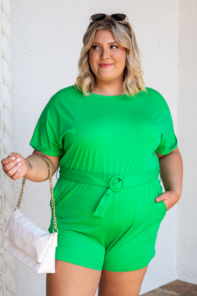 Take The Lead Kelly Green Belted Romper FINAL SALE Best Wholesale Sale Online