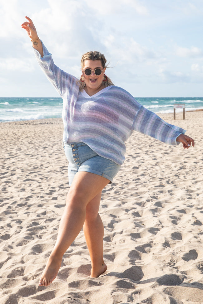 Good To Know Blue Striped Short Sleeve Sweater FINAL SALE Clearance Purchase