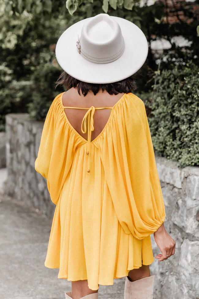 As Free As The Wind Yellow V Neck Bubble Sleeve Mini Dress FINAL SALE Buy Cheap Pice