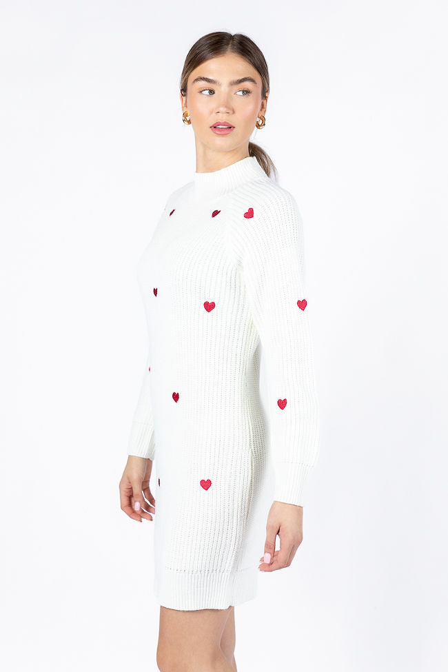 Call Back Later Ivory Heart Detail Sweater Dress FINAL SALE Discount Cheapest