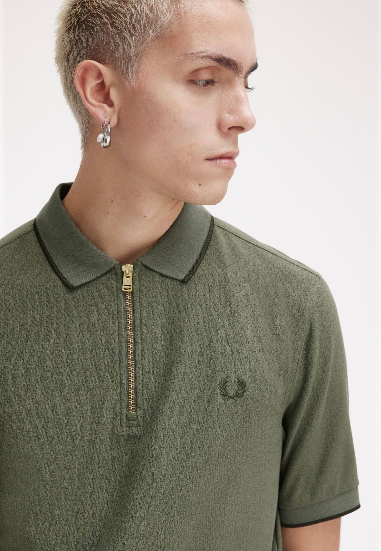 Fred Perry - Crepe Pique Zip Neck Laurel Wreath Green - Polo Quality From China Cheap