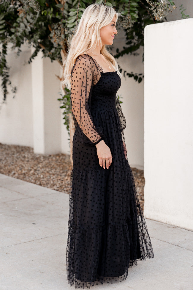 Figuring It Out Black Off The Shoulder Daisy Mesh Tiered Maxi Dress FINAL SALE Sale Hot Sale