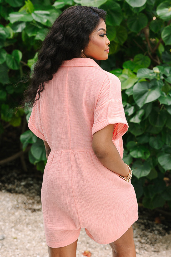 Loving The Sun Coral Gauze Button Up Romper Manchester Sale Online