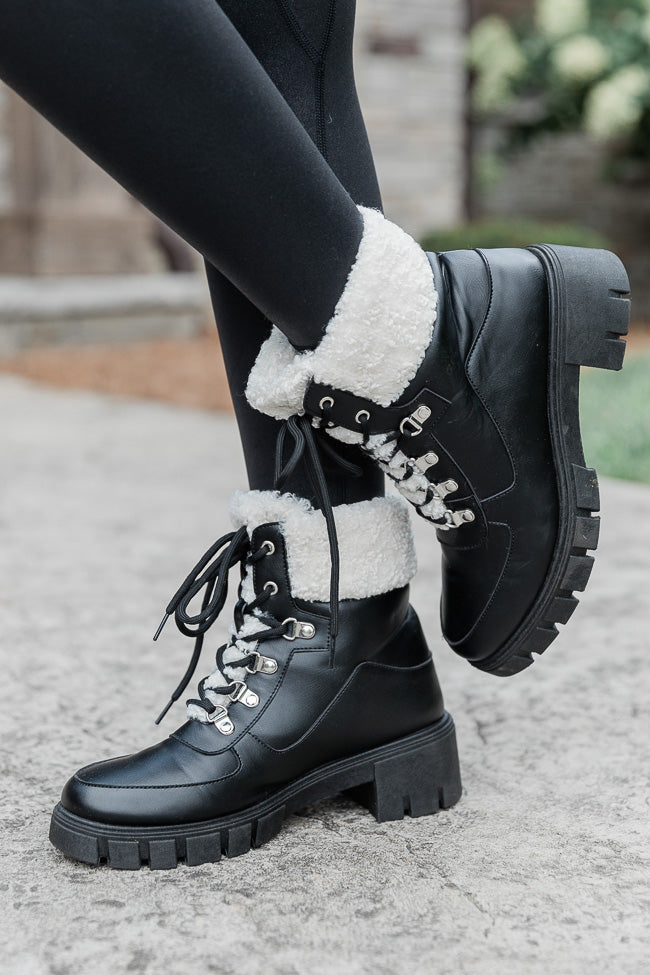 Lizzie Black Fur Detail Combat Boots FINAL SALE Cheap Discount Sale