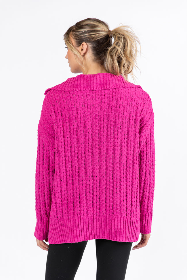 Forever Yours Magenta Cable Knit Chenille Quarter Zip Sweater SALE Free Shipping Classic