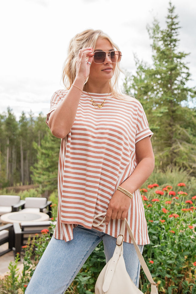 Had It All Tan and Ivory Oversized Stripe Tee Cheapest Pice Cheap Pice