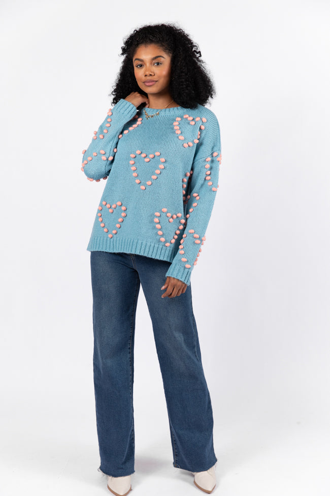 Adore You Blue and Pink Oversized Heart Pom Sweater FINAL SALE Free Shipping Comfortable