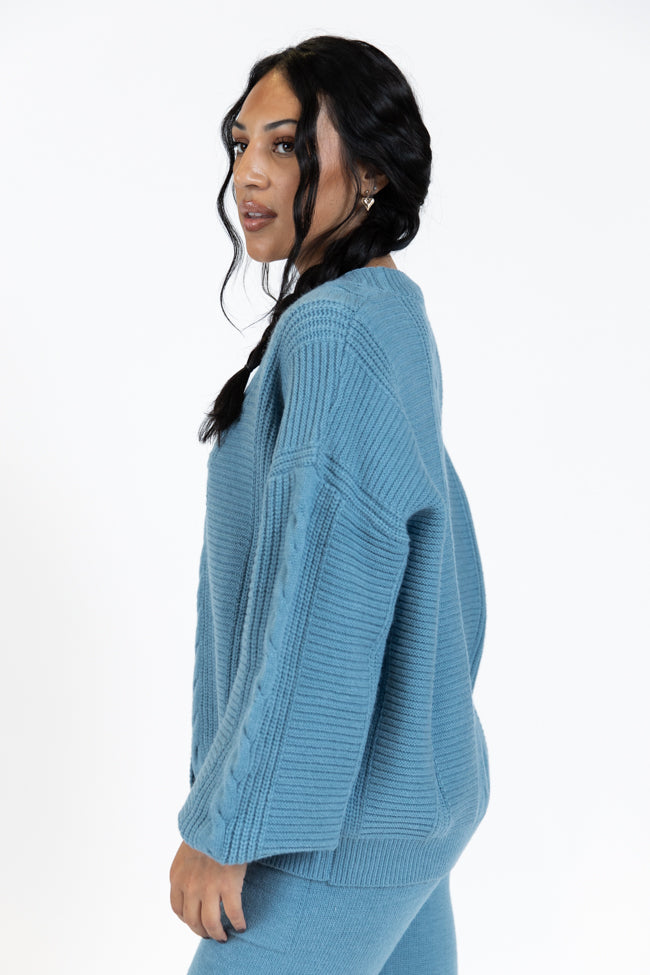 Real Karma Blue Cable Knit Cardigan SALE Get To Buy Sale Online