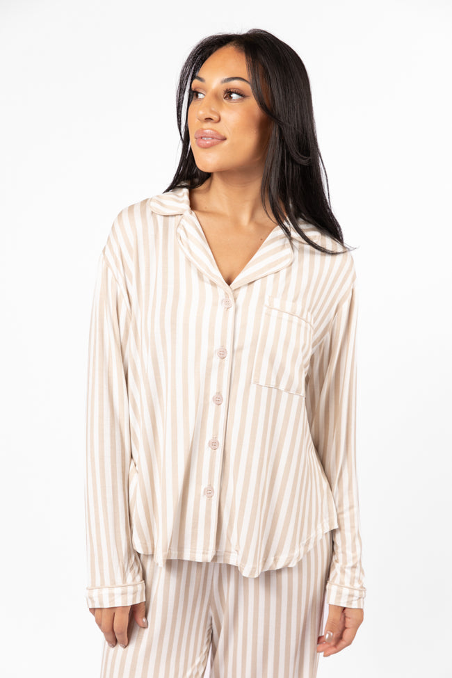 Good To Get Away Neutral Stripe Long Sleeve Pajama Top Really For Sale