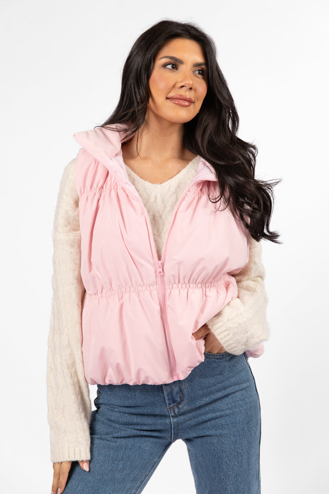 Mountain High Light Pink Ruched Puffer Vest Discount Recommend