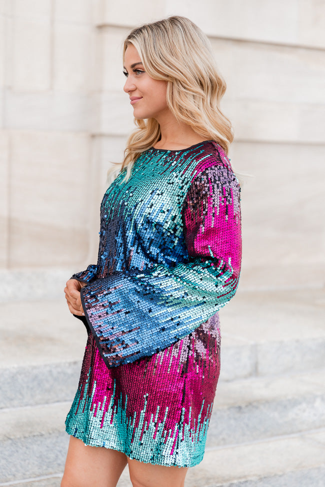 Nothing Left To Say Multi Color Sequin Bell Sleeve Mini Dress FINAL SALE Sale 100% Original