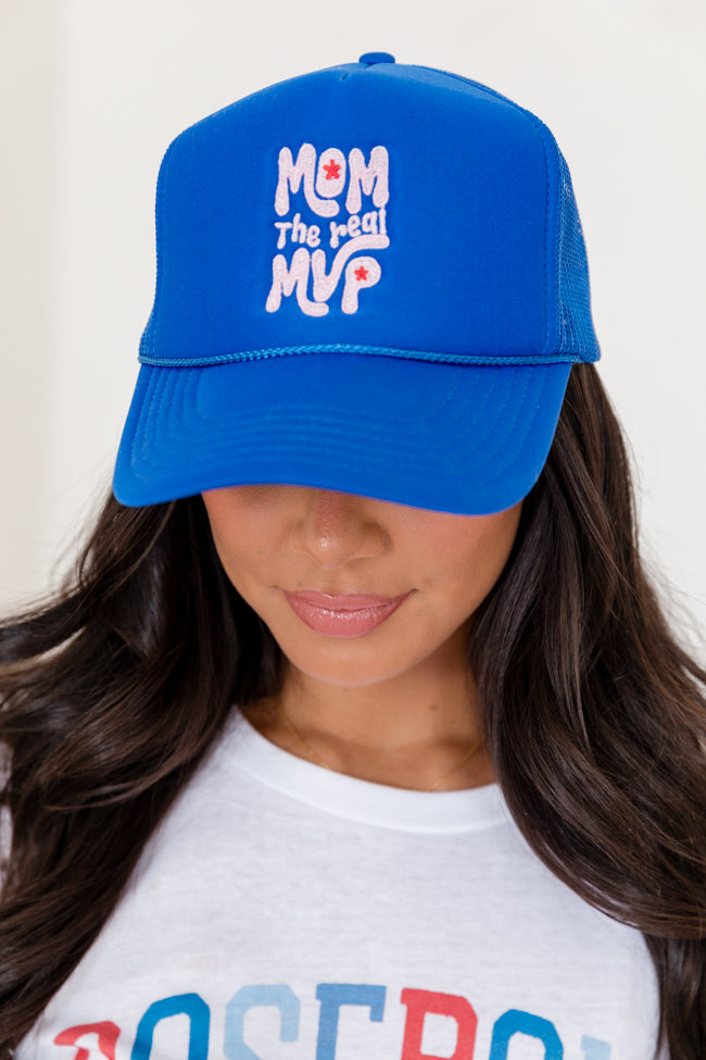 Mom The Real MVP Blue Trucker Hat FINAL SALE Quality Free Shipping Low Pice