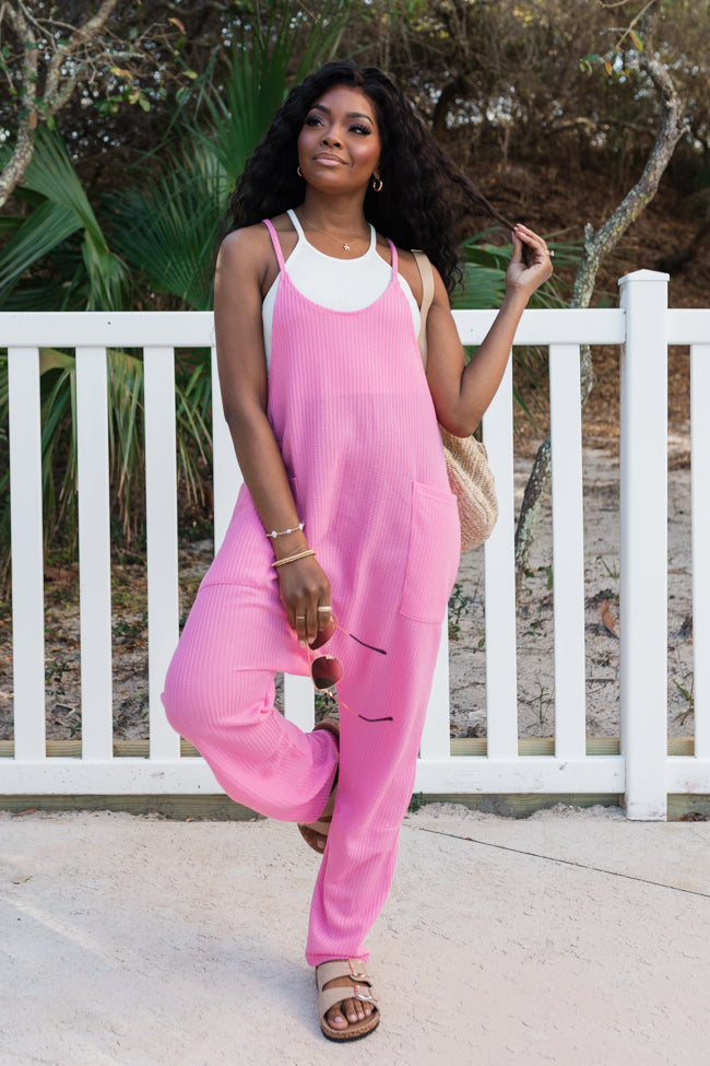 Day In The Life Pink Waffle Knit Jumpsuit Sast Sale Online