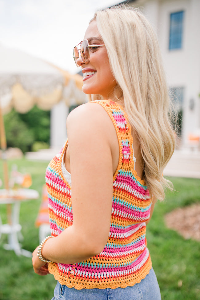 We Were Us Pink And Orange Multi Stripe Crochet Tank With Paypal For Sale