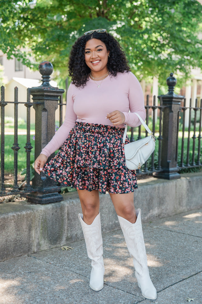 Breezy Black Floral Tiered Skort FINAL SALE Clearance Great Deals