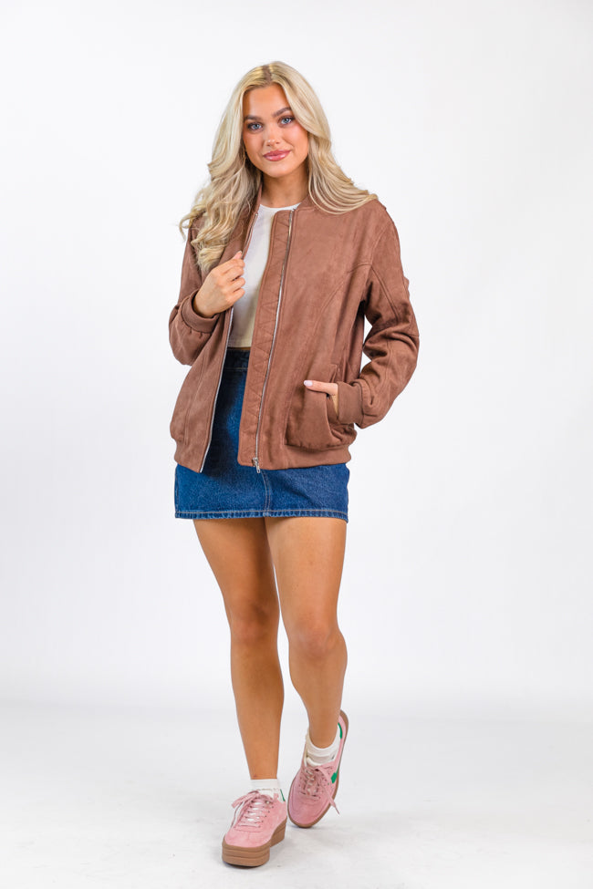 Believe In Me Brown Oversized Suede Bomber Jacket FINAL SALE Buy Cheap Buy