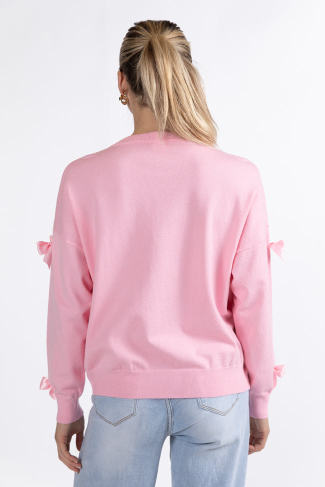 World Class Pink Bow Embroidered Sweater FINAL SALE For Cheap Cheap Online