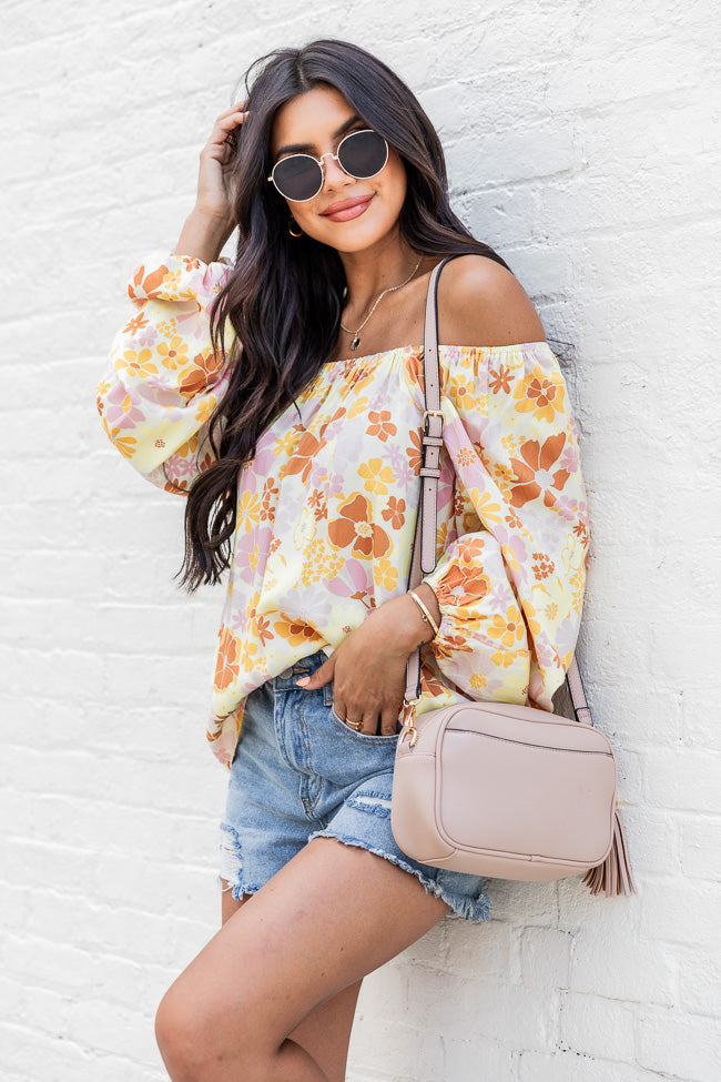 Find My Way Yellow Multi Floral Off The Shoulder Blouse FINAL SALE Discount Best Seller