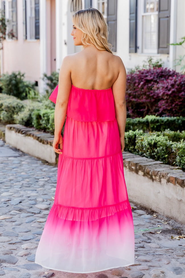 Bright On Time Hot Pink Ombre Strapless Maxi Dress FINAL SALE Fast Delivery Sale Online