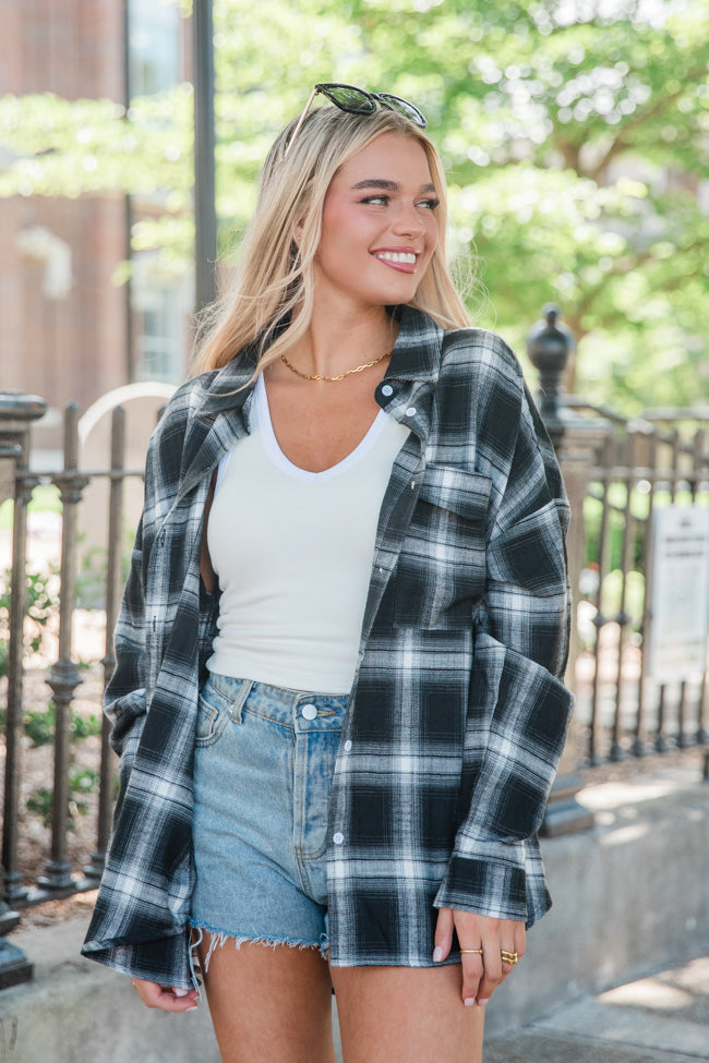 Made Me Realize Black And Ivory Plaid Oversized Button Front Shirt SALE Free Shipping Fashionable