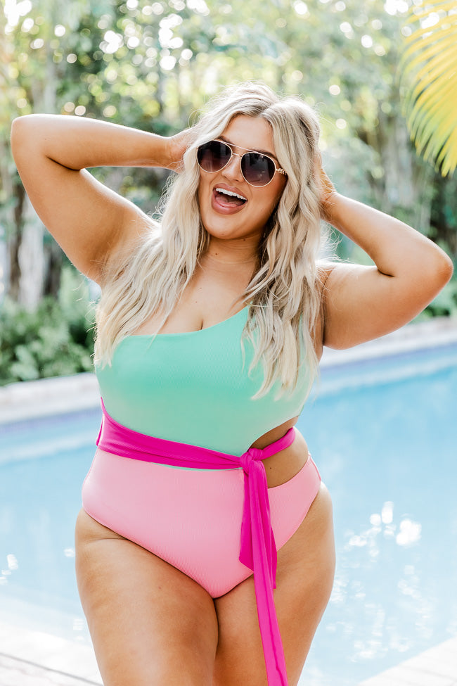 Who I Am Inside Pink And Mint One Piece Swimsuit FINAL SALE Shop For Cheap Pice