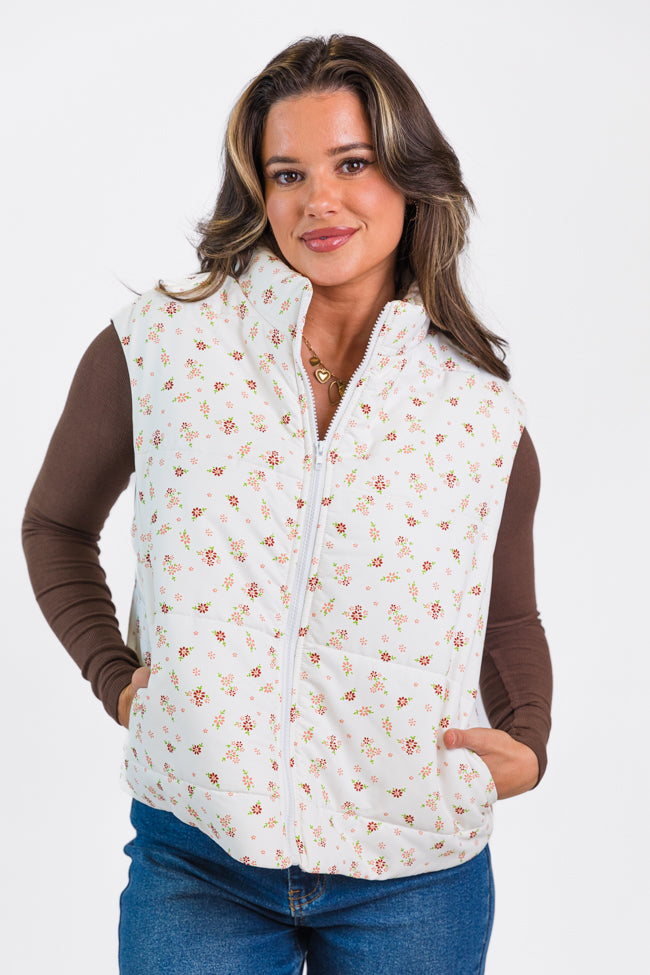 In A Bubble Ivory Floral Puffer Vest FINAL SALE Purchase For Sale