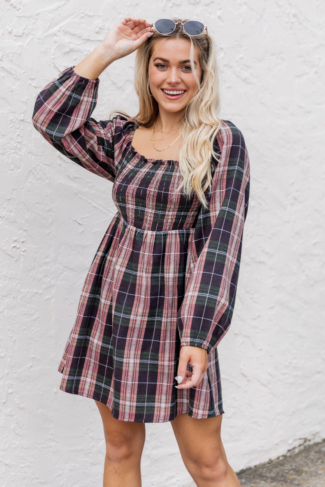 For A While Green Plaid Smocked Bust Dress FINAL SALE Big Discount Online