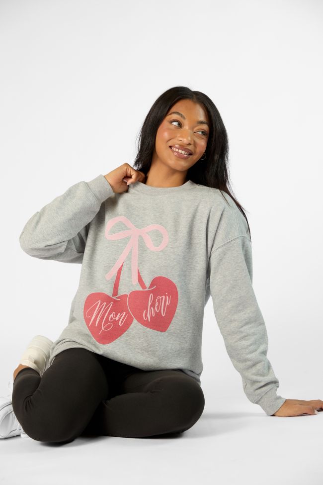 Mon Cheri Light Grey Oversized Graphic Sweatshirt Clearance Fashionable