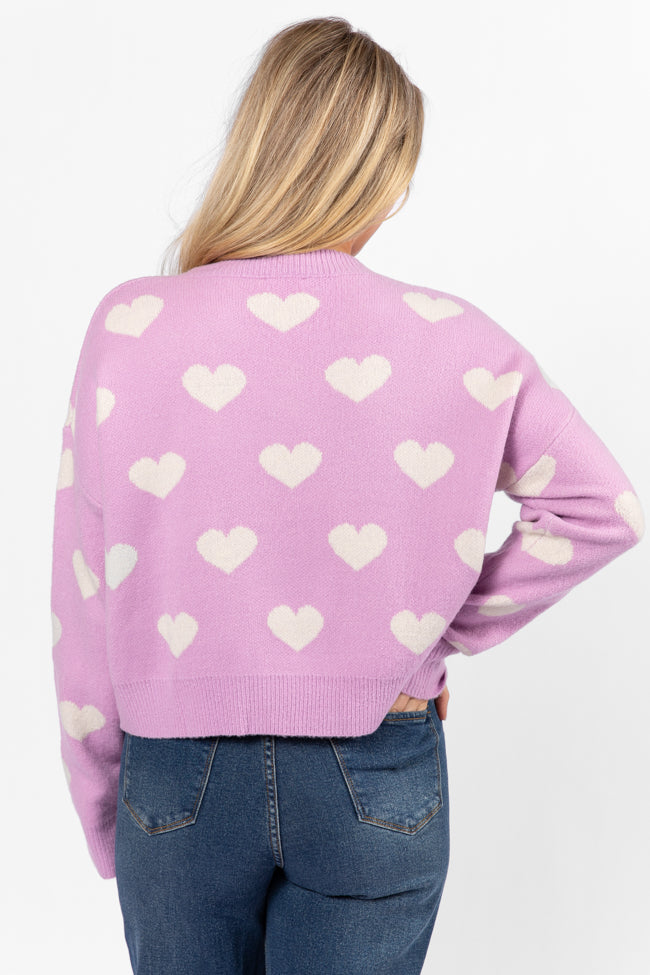 By The Book Lilac Hearts V-Neck Sweater FINAL SALE Cheap Sale Huge Surprise