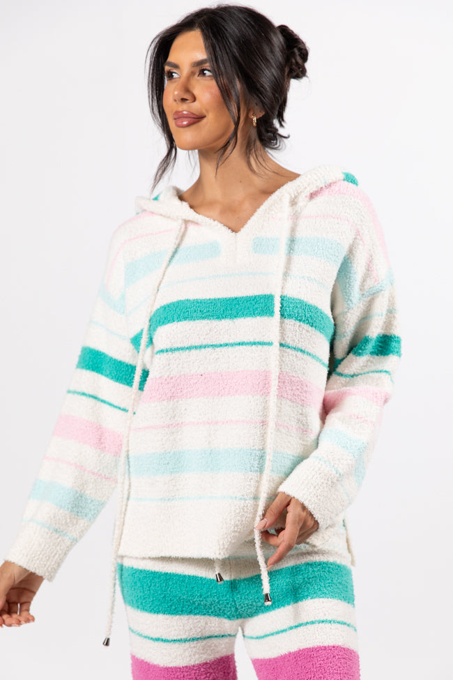 Heart On The Line Multi Striped Fuzzy Hoodie Free Shipping Nicekicks