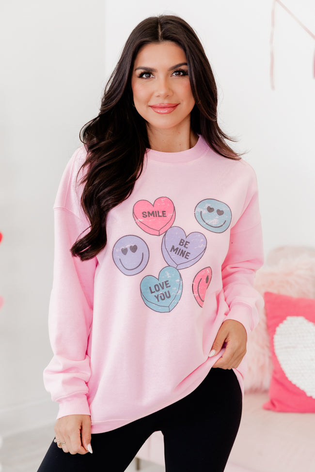 Candy Hearts Light Pink Oversized Graphic Sweatshirt Cheap Sale Finishline