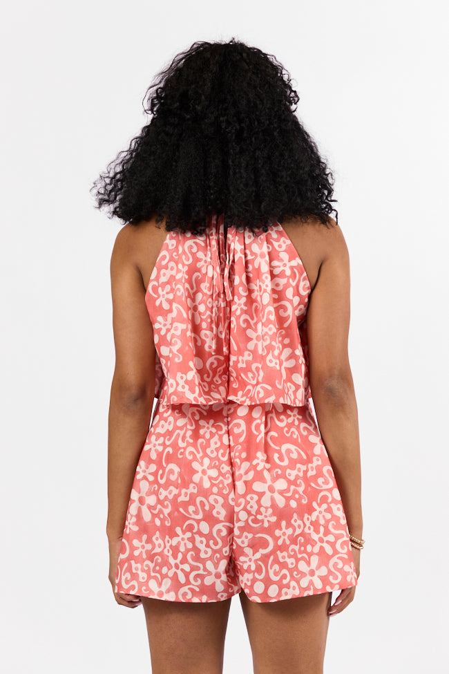 Spotlight Moment Coral Print Halter Neck Romper Tumblr Online