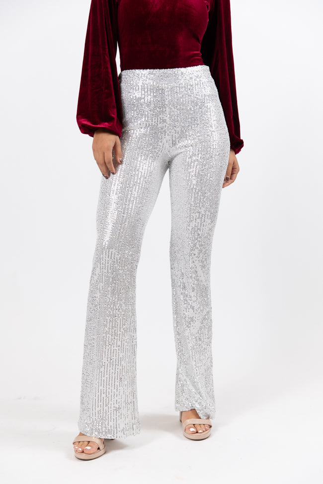 Queen of Hearts Silver Sequin Flare Pants SALE Pick A Best For Sale