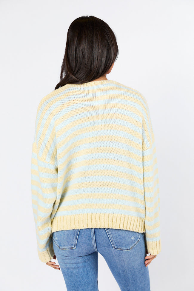 Wait A Minute Yellow and Blue Multi Striped V-Neck Sweater Sale Explore