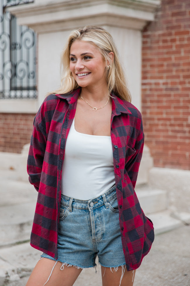 Made Me Realize Maroon Plaid Button Front Shirt FINAL SALE Order Online