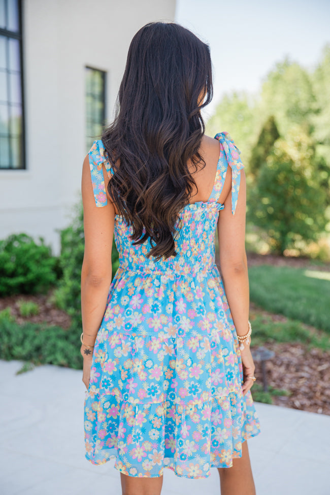 Sunny Skies Blue Floral Mini Dress Cheap