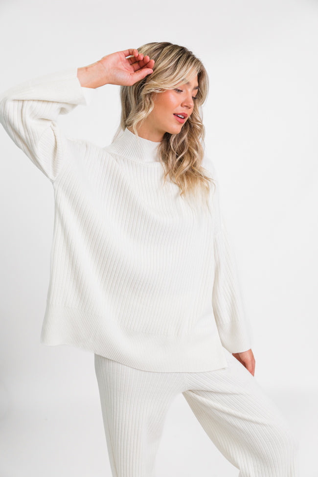 Good To Go Cream Mock Neck Ribbed Sweater Fashion Style Online