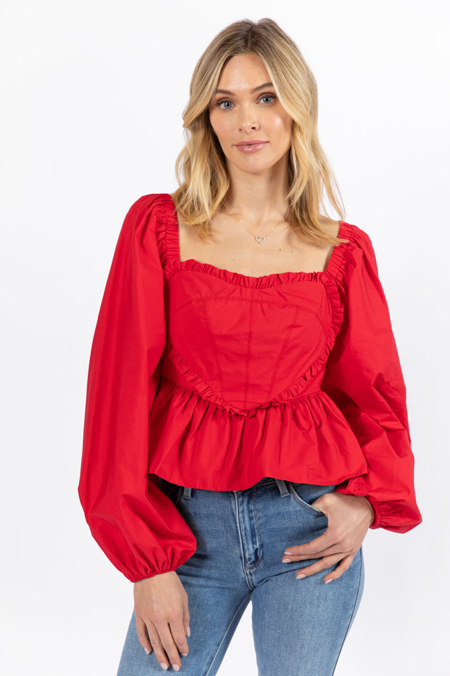 I Heart You Red Heart Shape Woven Blouse Kalee Rogers X Pink Lily FINAL SALE Brand New Unisex Sale Online