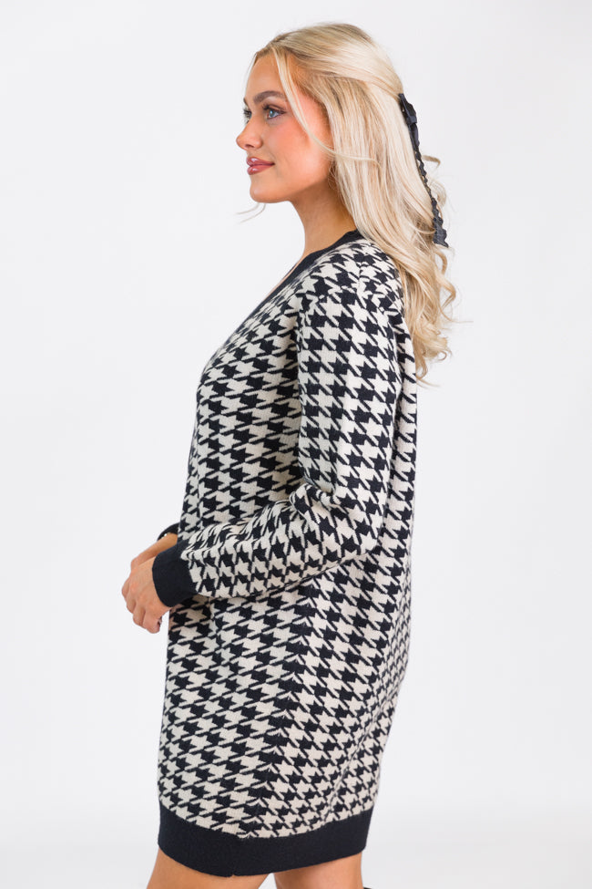 Where You Belong Houndstooth Button Front Cardigan Dress Big Discount Online